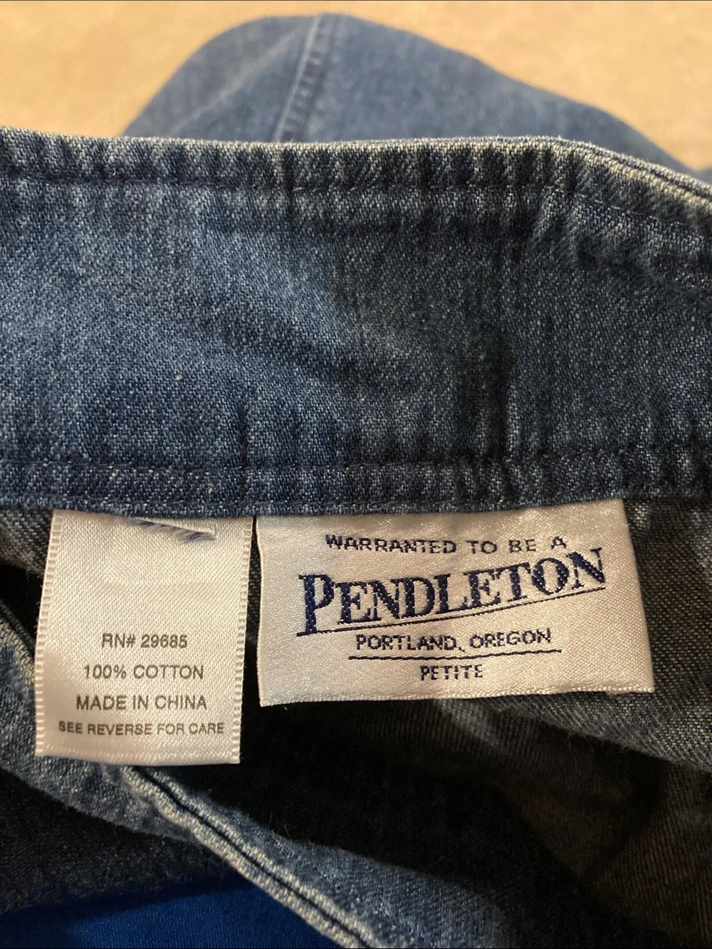 Pendleton Blue A-Line Denim Skirt Sz 10/30in waist. Length 33.5in